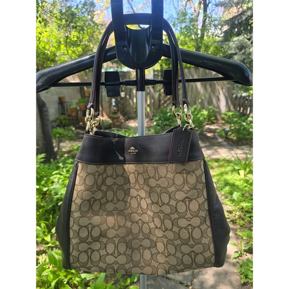 Coach Handbags - Coach Lexy Shoulder Bag Signature Canvas Leather Brown Hobo Handbag